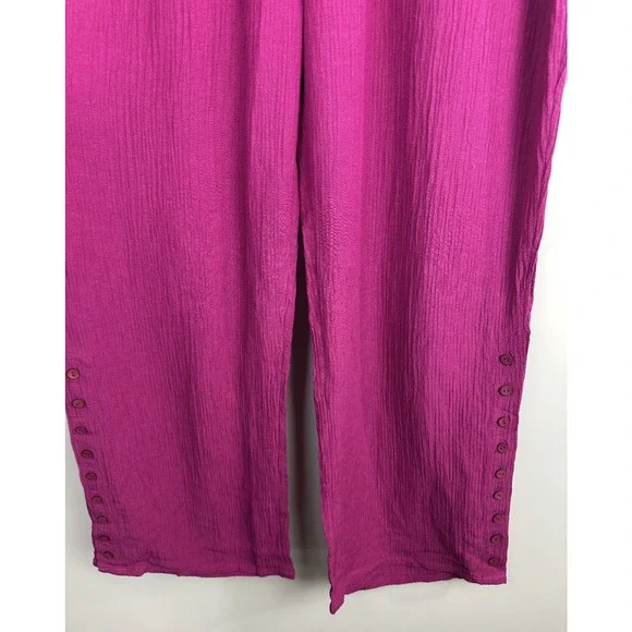 Soft Surroundings Oceo Gauze Wide Leg Pants Button Hem Fuchsia Plus Size 1X - Picture 6 of 12
